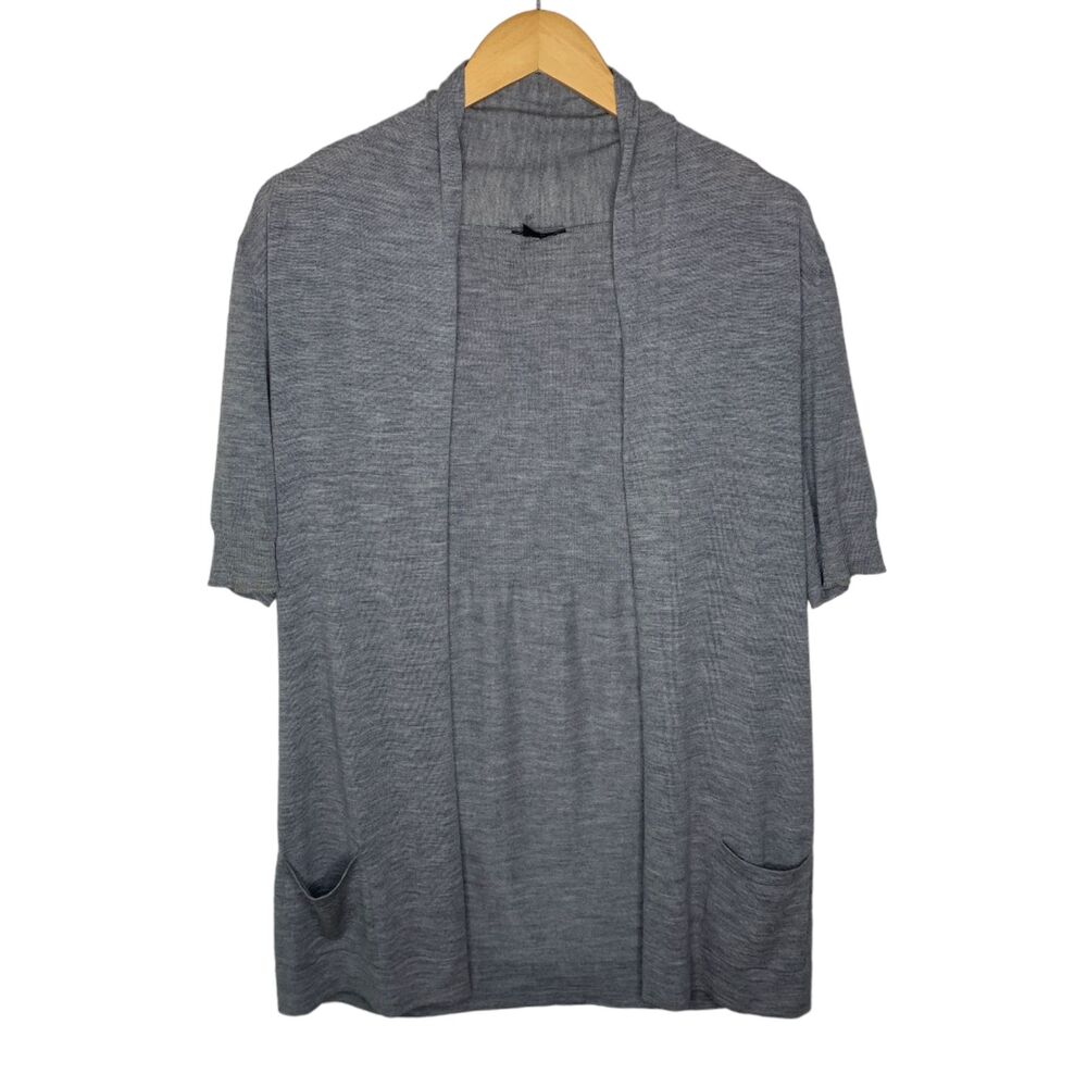 Theory wool short sleeve open front cardigan sweater size large